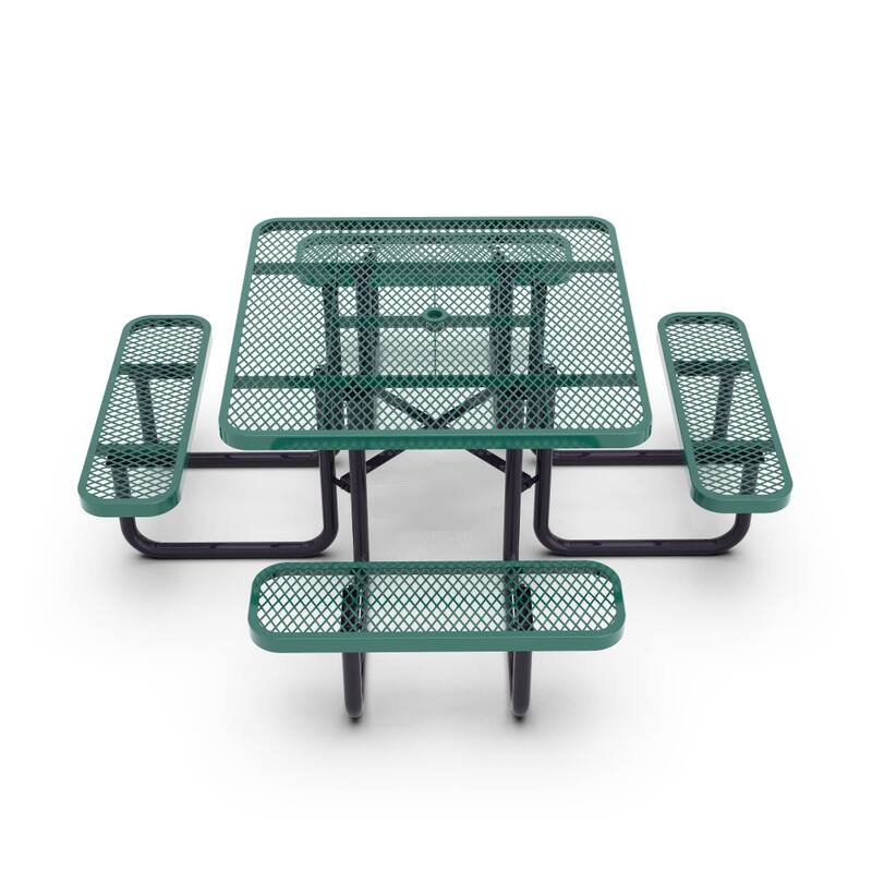 Commercial Grade Expanded Mesh Metal Outdoor Picnic Table with Anchors - 79.75"D x 79.75"W x 28.75"H
