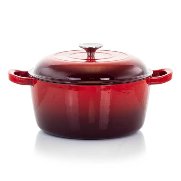slide 1 of 1, 5 Quarts Round Enameled Cast Iron Casserole with Lid in Red