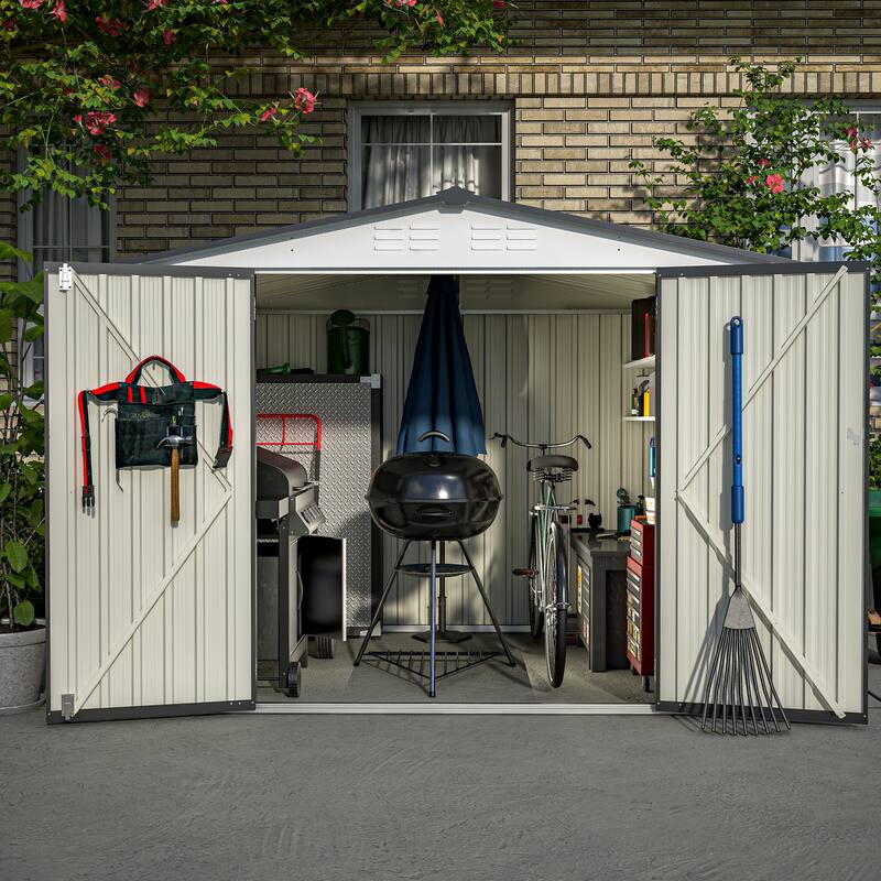 GDFStudio - Eleanor Spacious Outdoor All-Weather Metal Storage Shed with Secure Double Doors - 8 x 6 ft