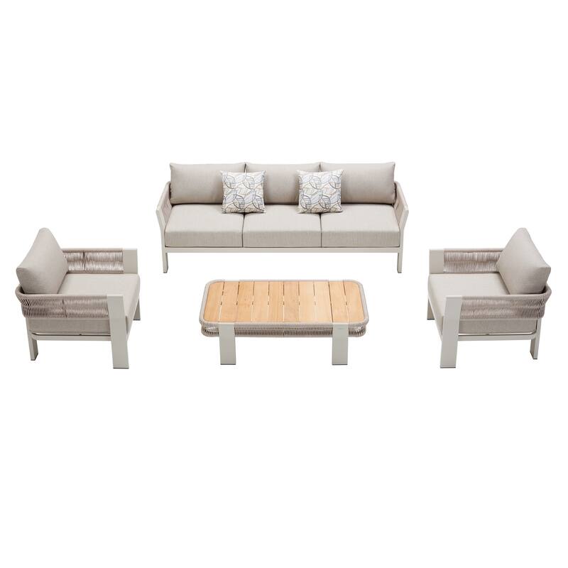 HIGOLD - Borromeo Teak Wood & Aluminum Outdoor Patio Conversation Set for 5