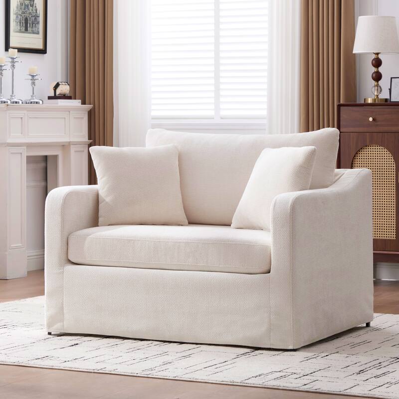 45.3"W Modern Chenille Leisure Chair, Reading ArmChair with 3 Pillows