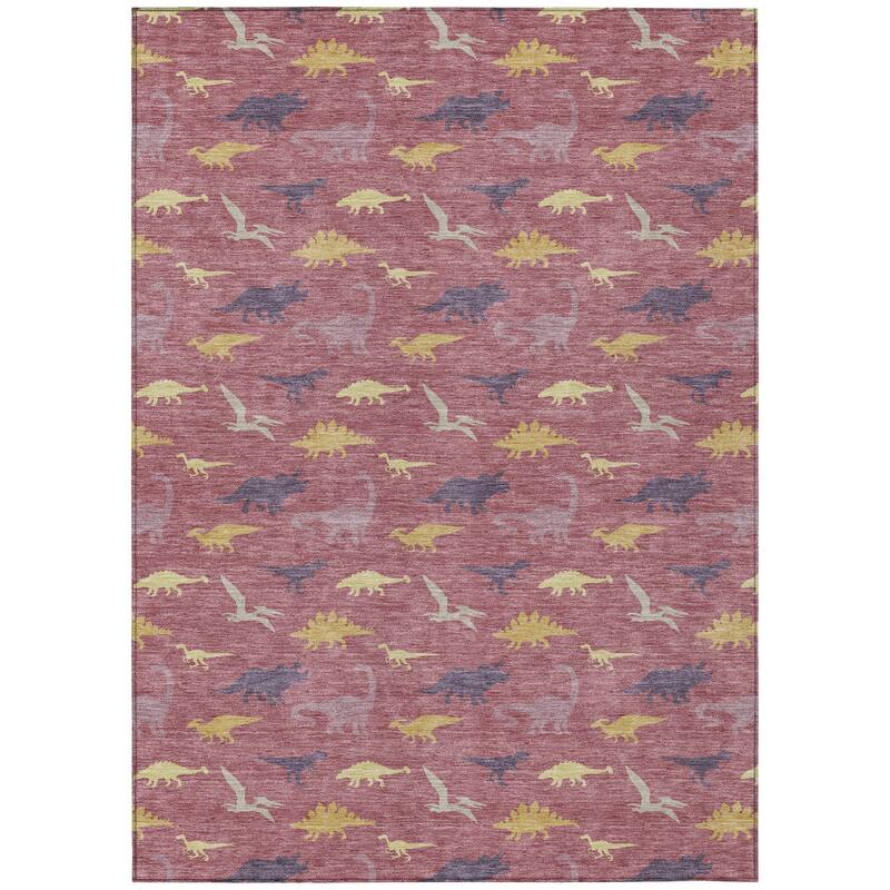 Machine Washable Indoor/ Outdoor Modern Dinosaur Chantille Rug