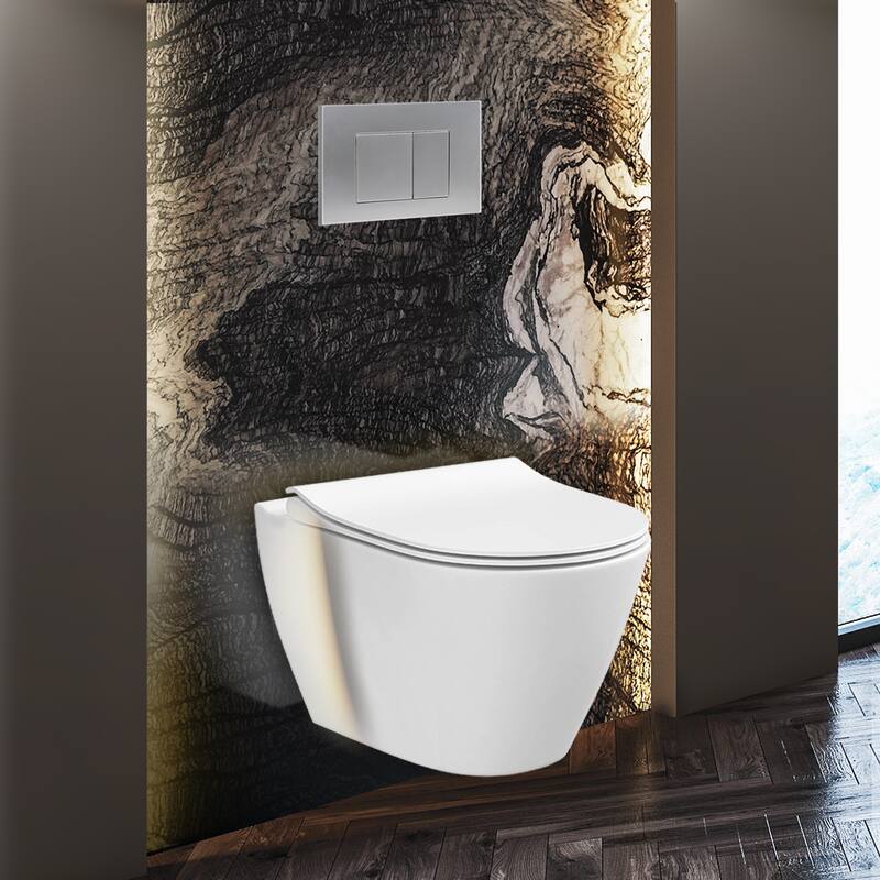 Toilet Combo Set - Toilet Bowl With Soft-Close Seat, 2"x 6" Concealed Tank And Carrier System, Push Buttons Included. - Chrome Square - Push Plates (Plastic)