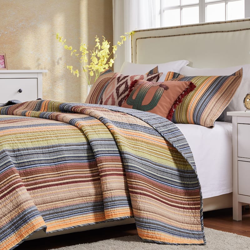 Greenland Home Fashions Katy 100% Cotton Reversible Stripes Quilt Set