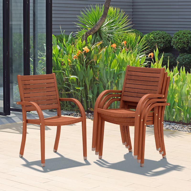 Tottenville Outdoor Patio FSC Certified Wood Stackable Chairs 2 or 4pc by Havenside Home - Teak finish - Set of 4