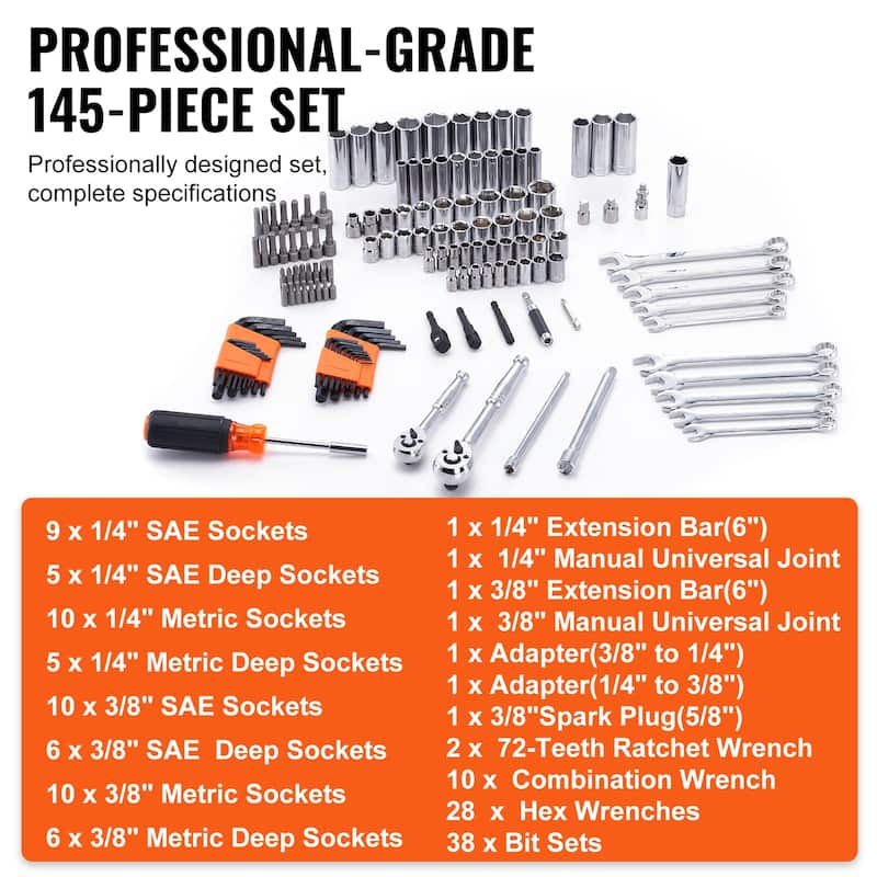 Mechanics Tool Set and Socket Set - 1/4" and 3/8"