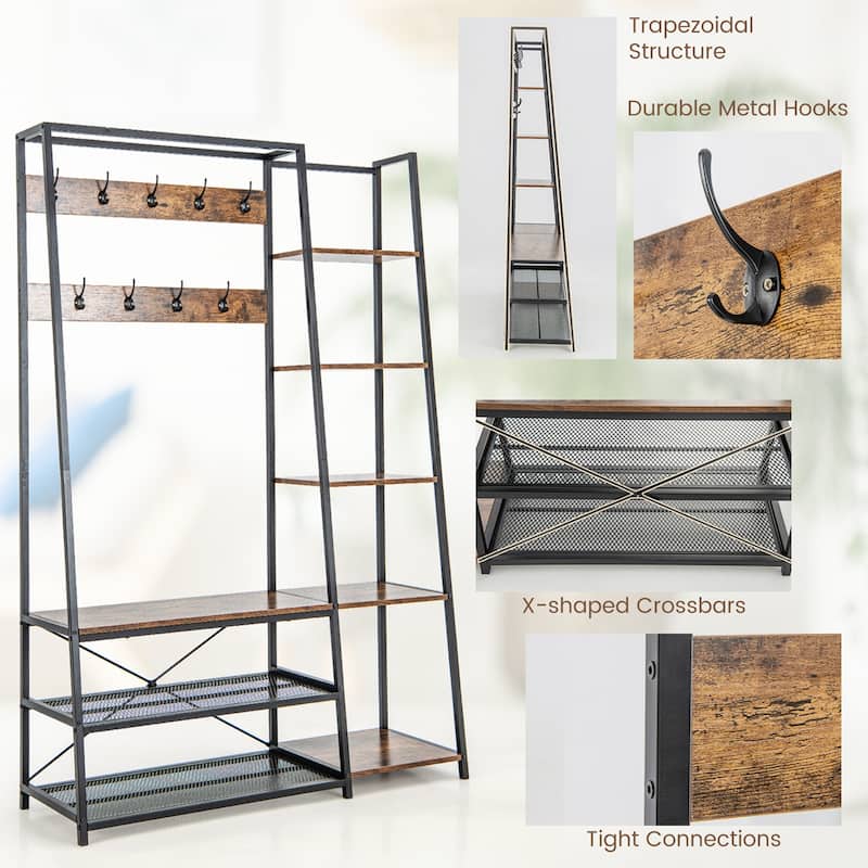 Costway 5-In-1 Entryway Coat Rack Storage Shoe Bench Freestanding - 1 PC