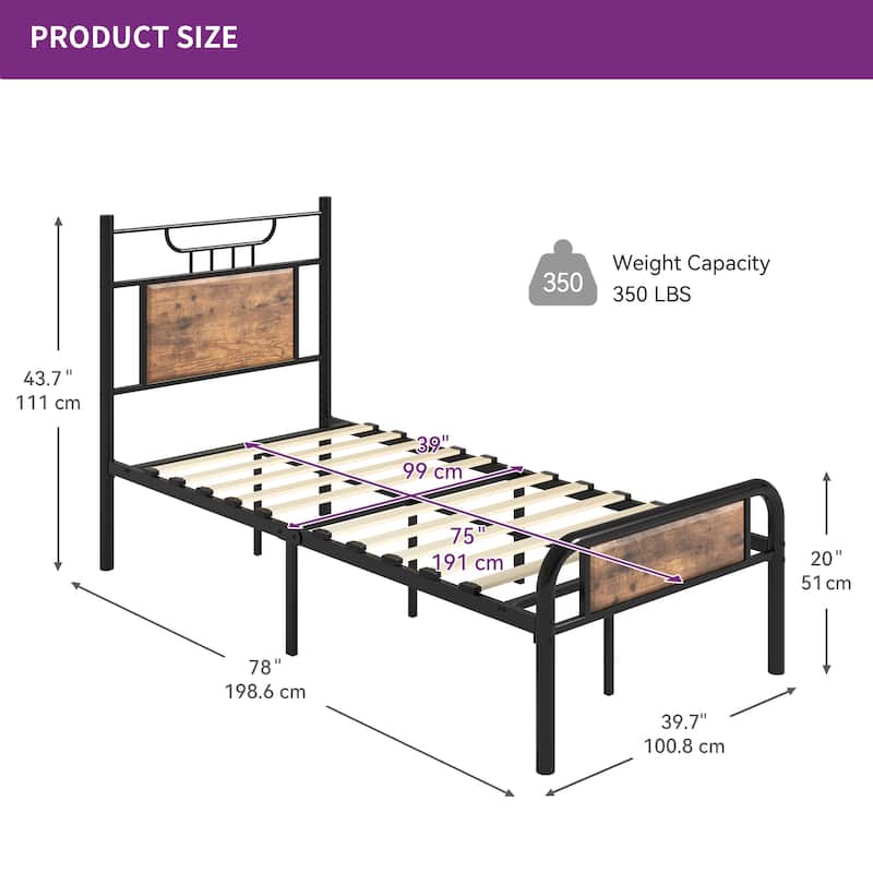 Moasis Wood and Metal Platform Bed Frame with Headboard Twin/Full/Queen Size