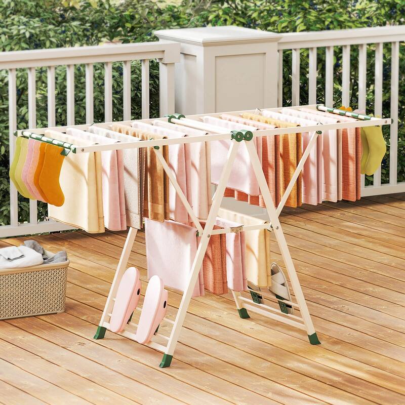 Costway Foldable Metal Laundry Drying Rack with Height Adjustable - See Details