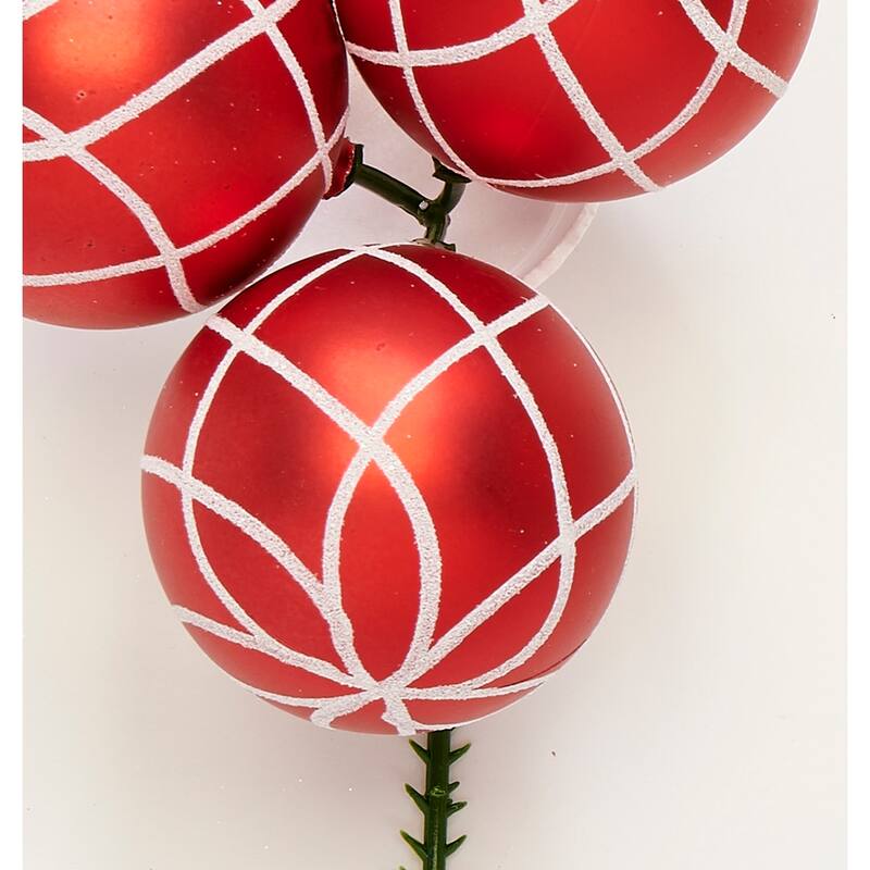60mm Christmas Shatterproof Painted Plastic Ball x 3 on a Pick, Red, Set of 12 - 9