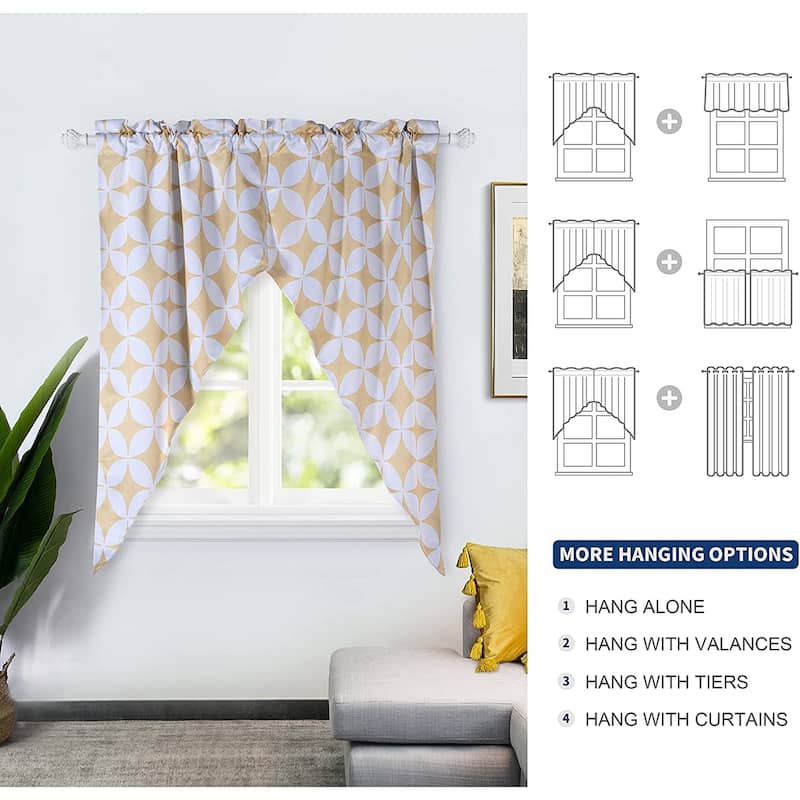 DriftAway Amelia Geo Round Circle Star Pattern Room Darkening Scalloped Swag Curtains - 33" Width X 60" Length