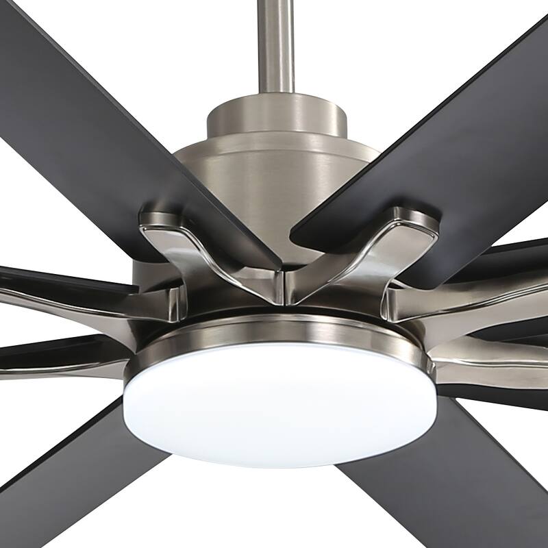 52/66/72/84 Inch Smart Ceiling Fan with Light ,Wall Switch, APP Control,Dimmable LED,8 Blades - 66 Inch Diameter - Silver-black