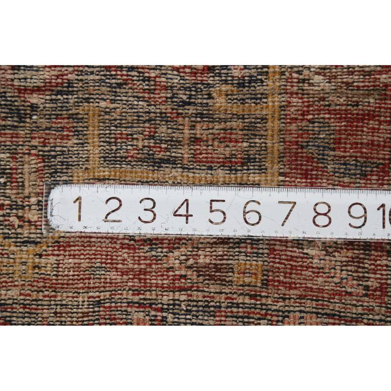 Hand Knotted Oriental 100% Wool Carpet Traditional Geometric Oranges & Rust Heriz Runner Rug - 10' 4'' X 2' 7''