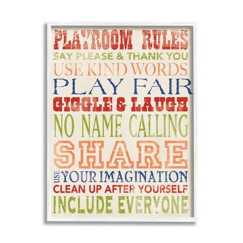 Stupell Playroom Rules In Four Colors Wall Art, Design By Stephanie Workman Marrott - 24 x 30 - White