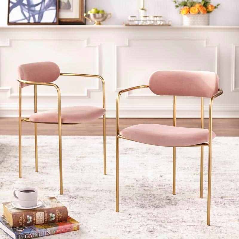 Simple Living Retro Velvet Dining Arm Chair (Set of 2) - Dusty Pink