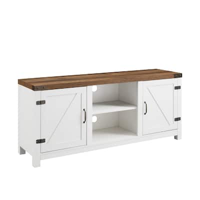 Rustic Modern Farmhouse Barn Door 3-Shelf TV Stand for TVs Up to 65 Inches with Adjustable Storage