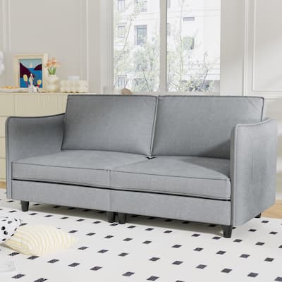 74.27" Fabric 3-Seater Sofa with Pocket Springs, Side Storage and Wood Frame
