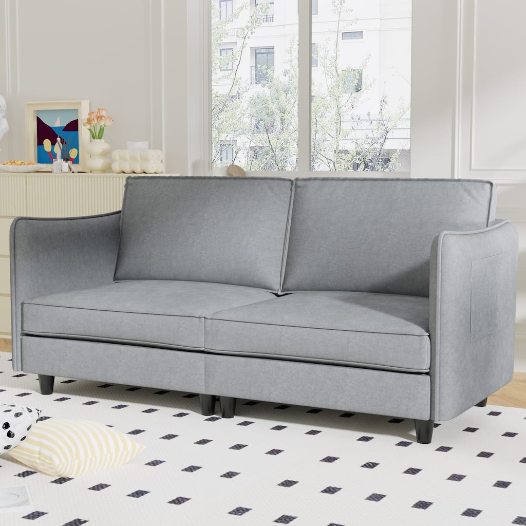 74.27" Fabric 3-Seater Sofa with Pocket Springs, Side Storage and Wood Frame