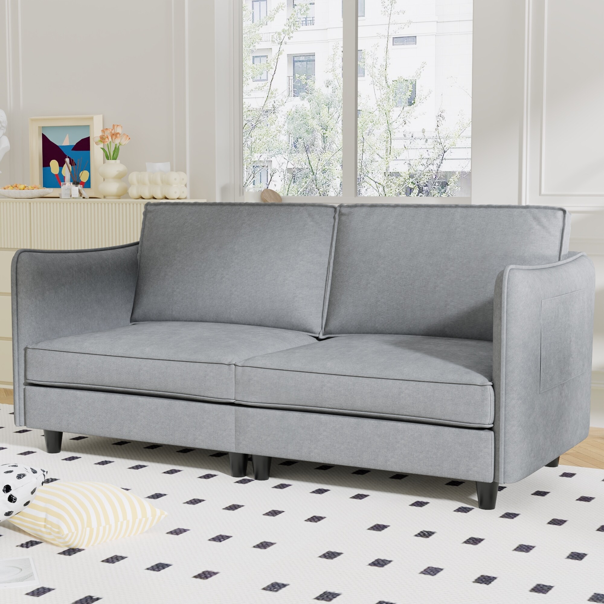 74.27'' 2 Seater Grey Fabric Loveseat Sofa for Small Spaces