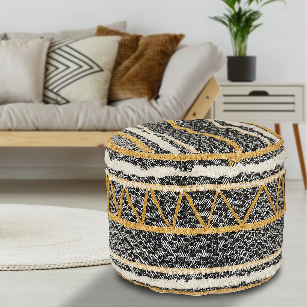 Sevita Geometric Tufted Multicolored Pouf