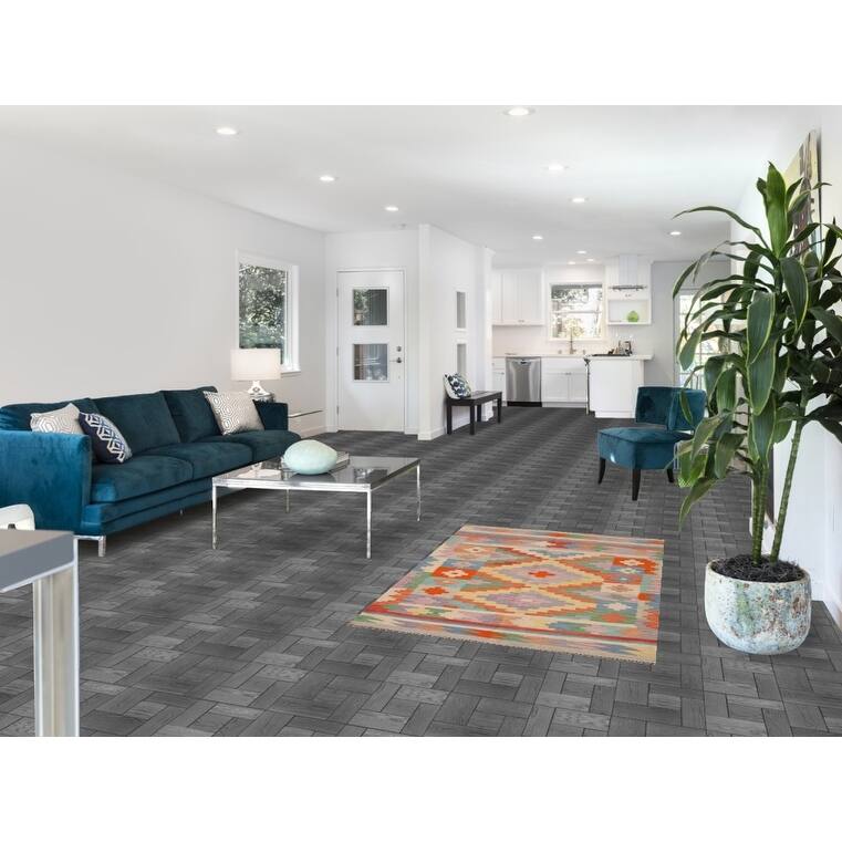 Southwestern / Geometric Kilim Accent Rug Flatweave Wool Carpet - 3'3"x 5'0"
