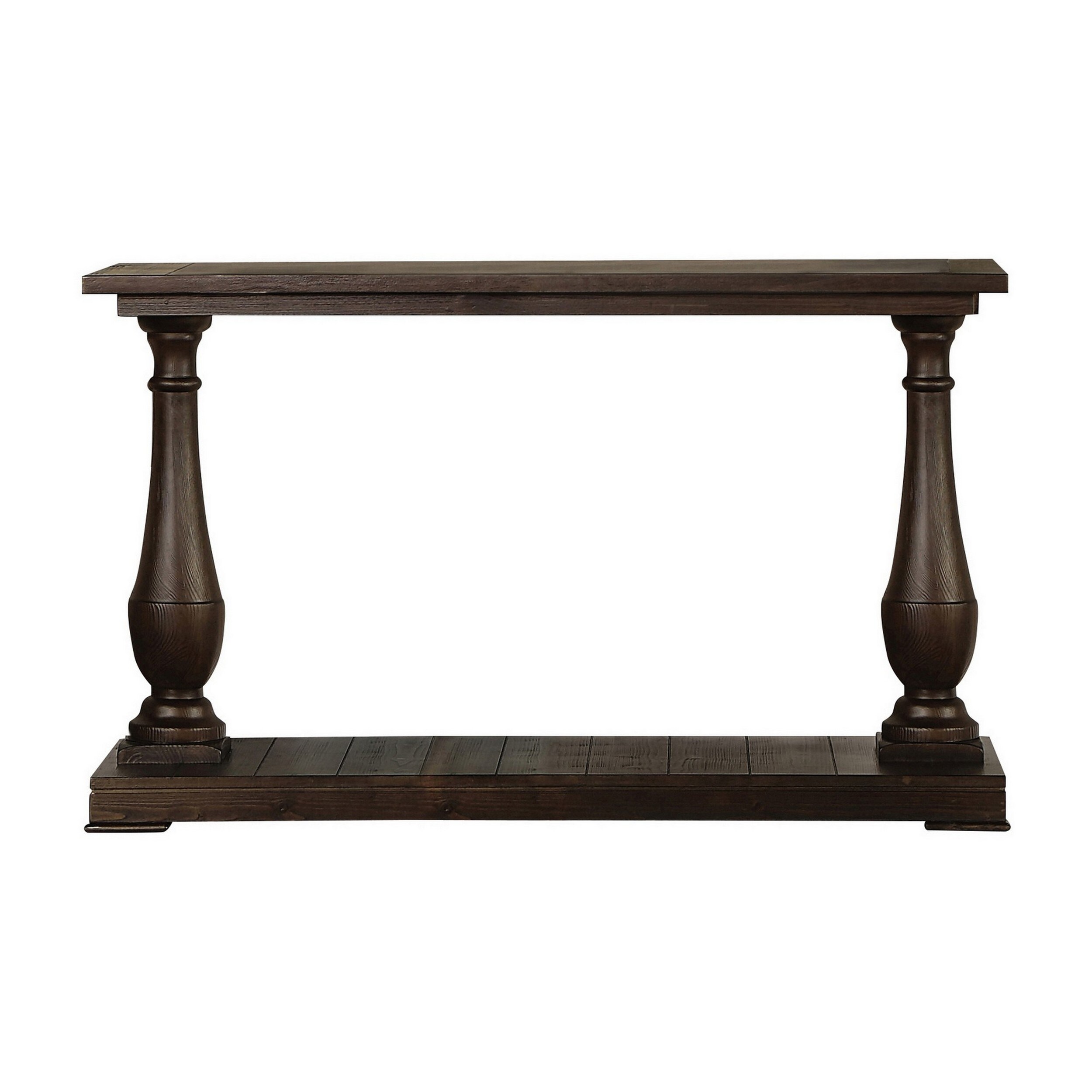 Benjara Aria 48 Inch Console Sofa Table, Plank Top, Turned Pedestal Base, Brown