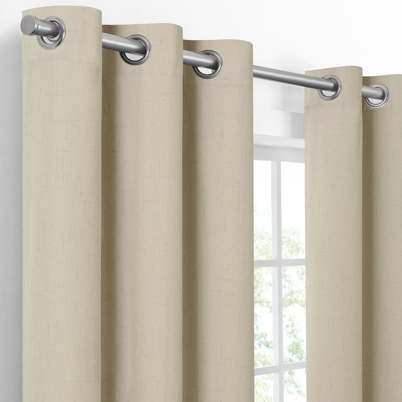 Eclipse Pembroke 100% Blackout Curtains, Faux Linen Grommet Window Curtains (2 Panels)