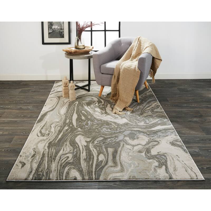Alexander Abstract Watercolor Rug, Silver Gray/Ivory, Area Rug