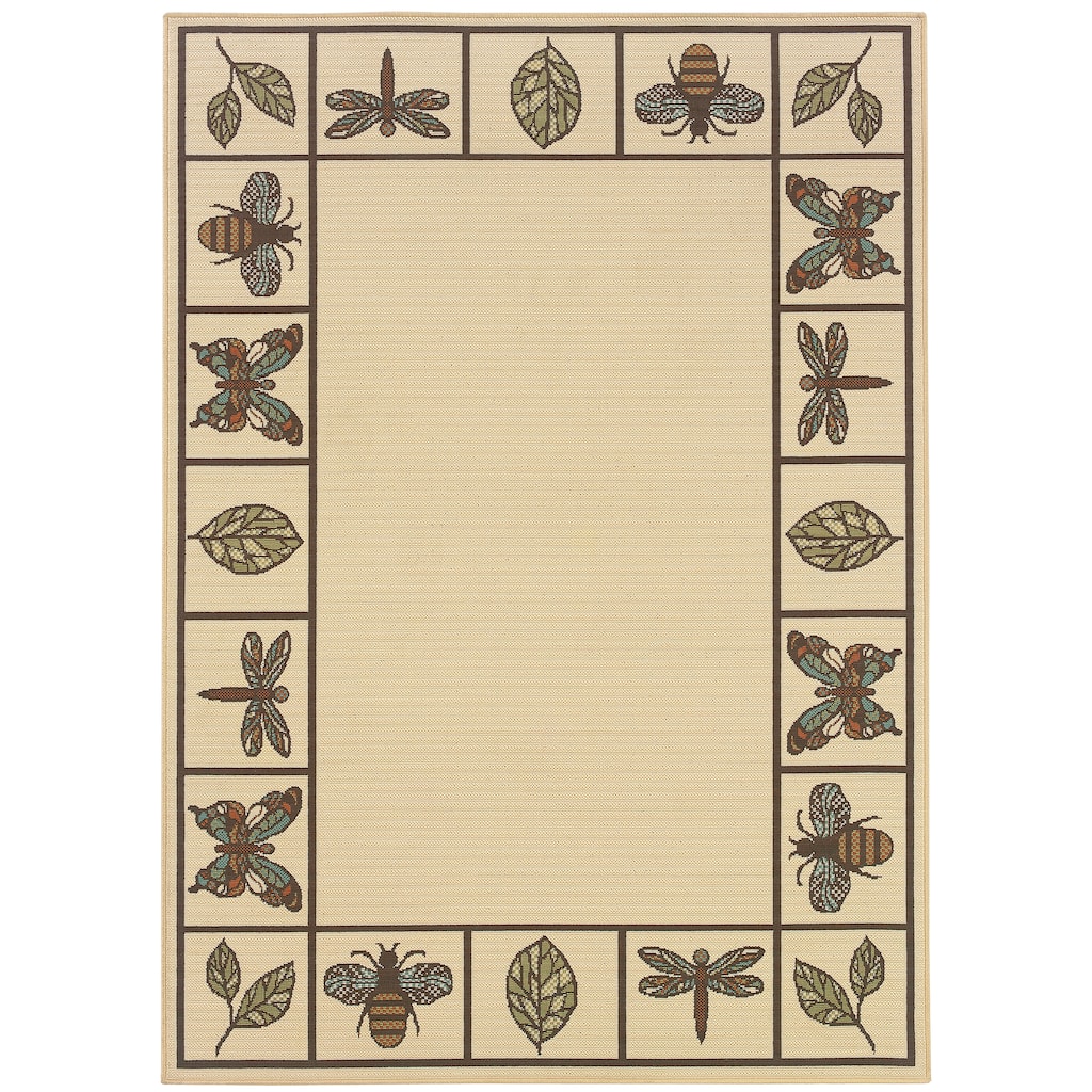 Montrouge Ivory Brown Border Abstract Outdoor Casual Area Rug