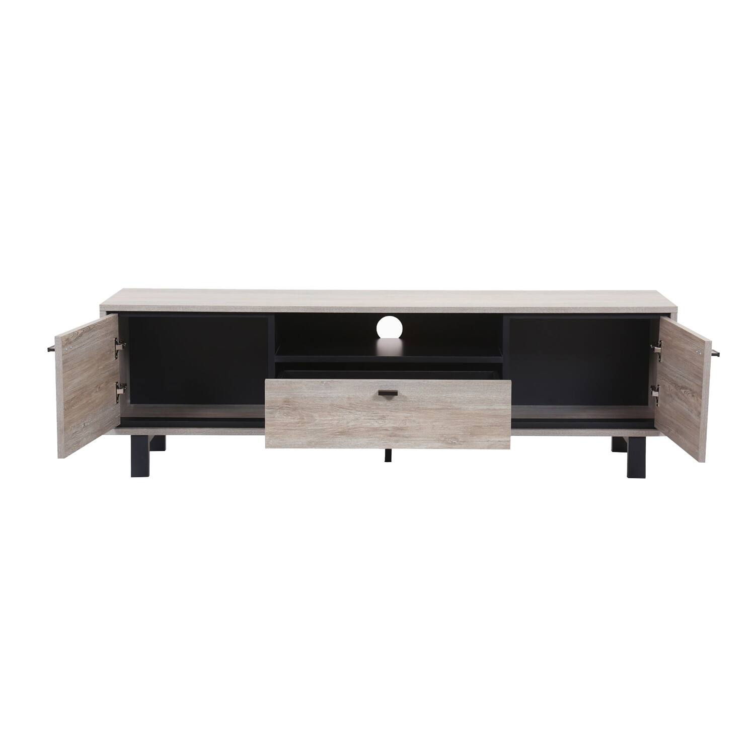 Particle Board TV Stand with Storage Space in Gray Oak Finish Bed