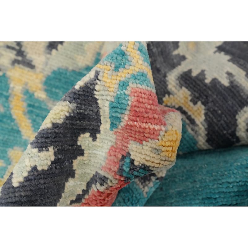 Hand Knotted Oriental 100% Wool Carpet Transitional Floral Navy Blue & Blues Oushak Area Rug - 10' 0'' X 6' 11''