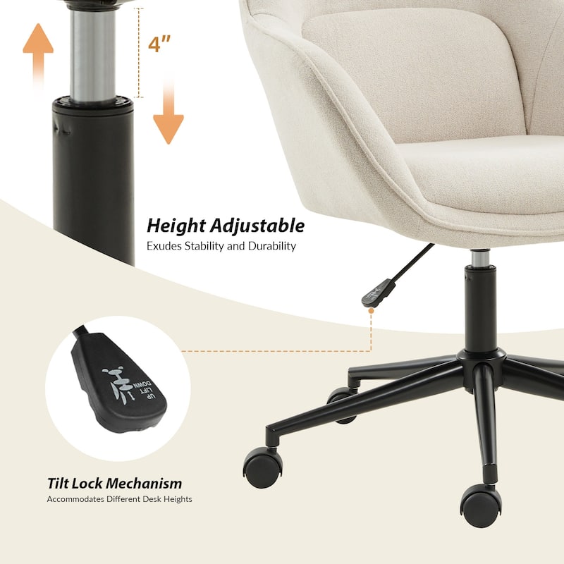 Victoria Modern Curved Backrest Office Chair with Casters and Metal Base by HULALA HOME