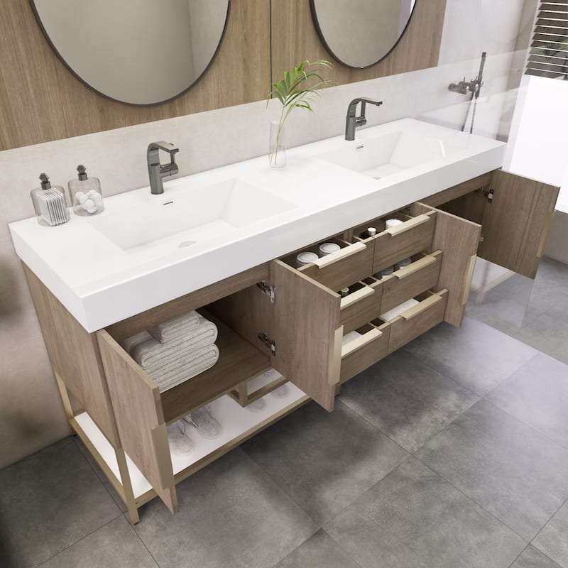Noble 84" Free Standing Vanity with Reinforced Acrylic Double Sink - 84" Width
