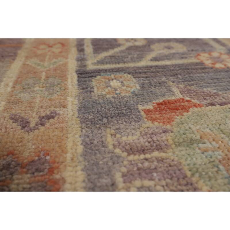 Floral Vegetable Dye Oushak Turkish Rug Hand-Knotted Brown Wool Carpet - 8'9"x 11'9"