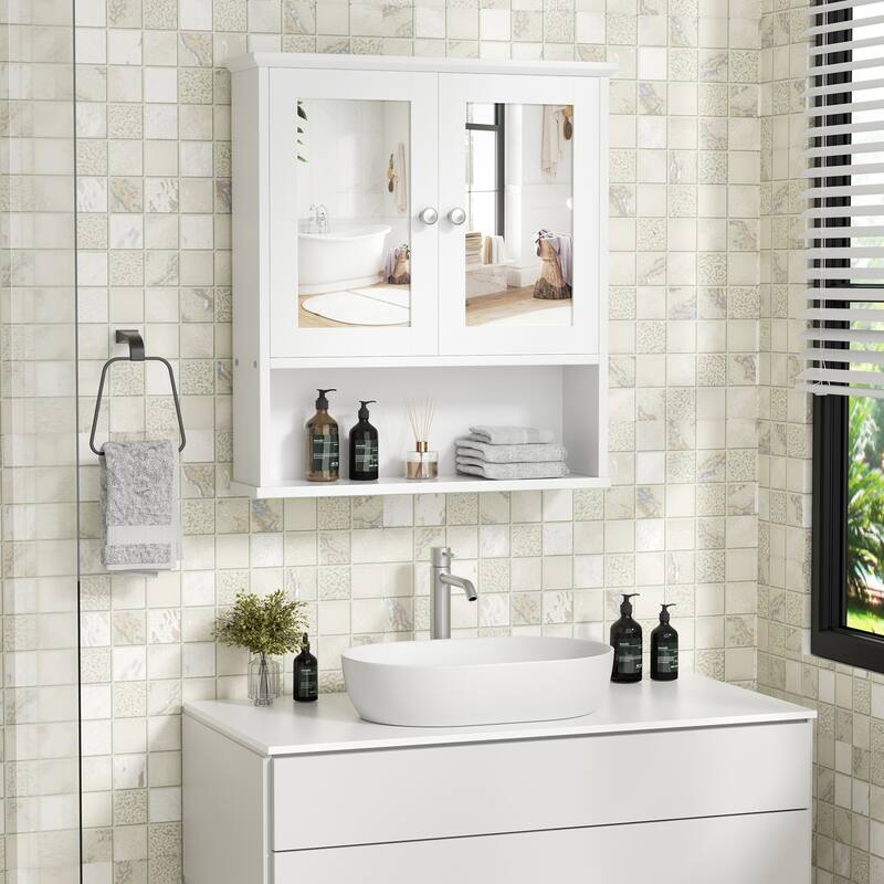 Futzca Bathroom Cabinet with Mirror, Wall Medicine Cabinet with Shelf - White