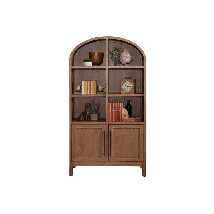 Modern Wood Arched Display Cabinet/Bookcase, Office Shelving, Storage Cabinet, Fully Assembled, Brown - 40"w x 76"h x 17"d