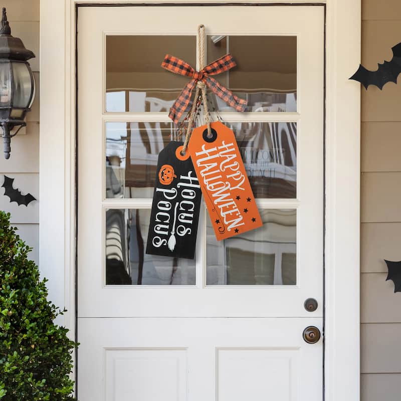 Glitzhome 24"H Happy Halloween Wooden Doorknob Hanging Decor