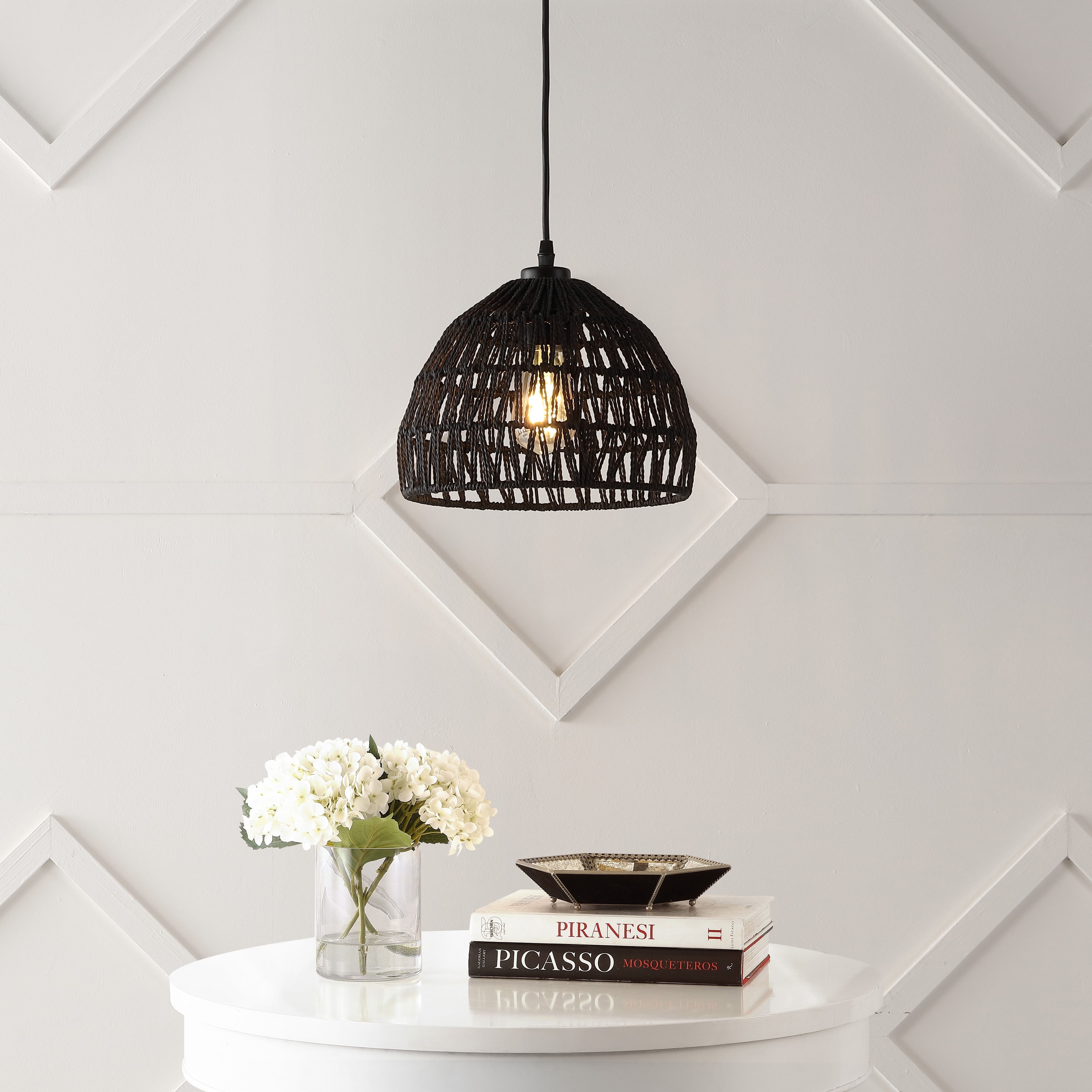 Bohemian Modern Rattan and Iron LED Pendant Light by Jigu-image