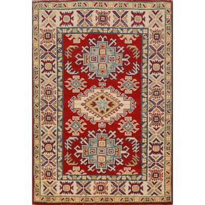 Red Kazak Foyer Rug Handmade Traditional / Geometric Wool Carpet - 2'8"x 3'11"