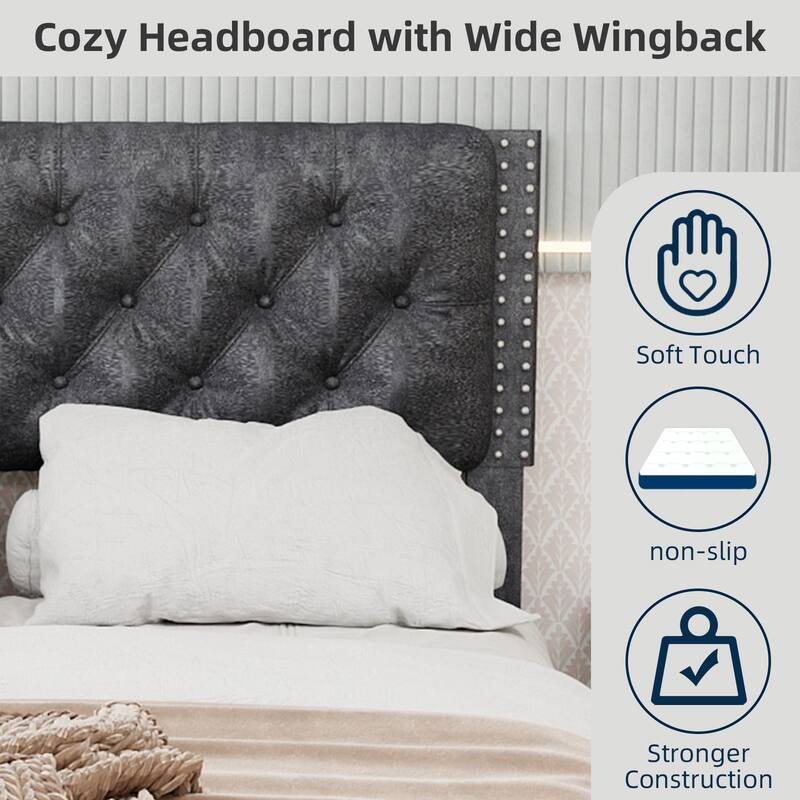 Queen Size Platform Bed Frame with Upholstered Headboard