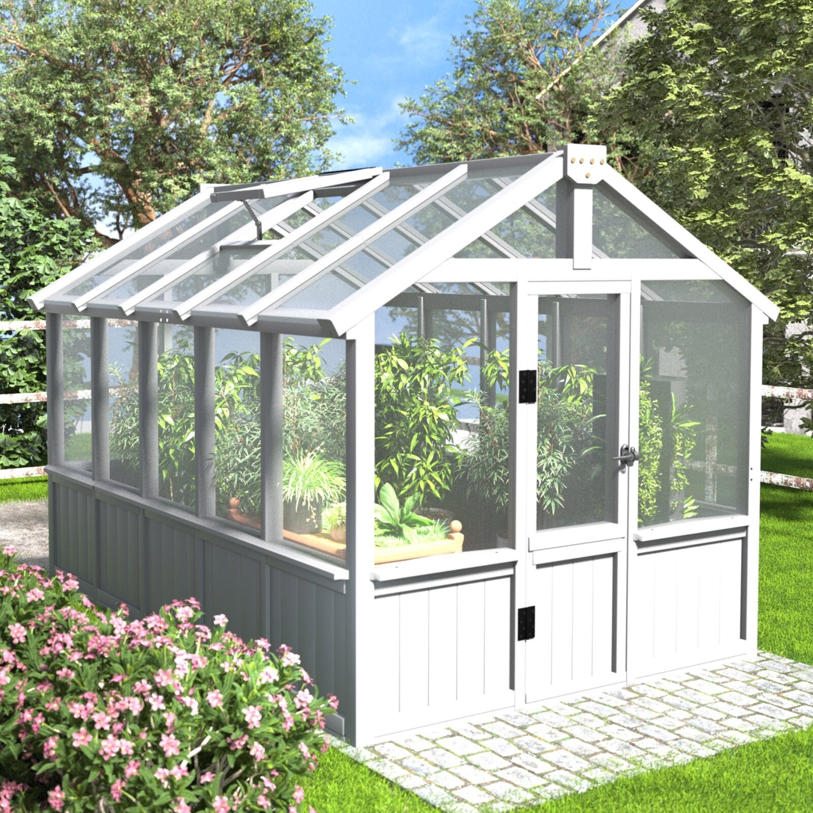 VEIKOUS Cedar Wood Frame Greenhouse with Polycarbonate Panels