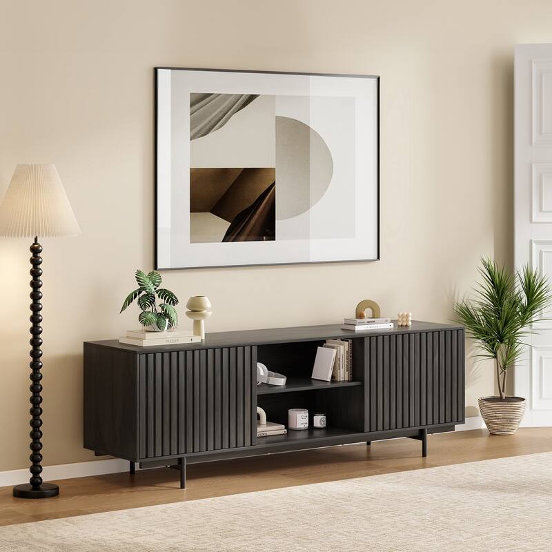 Rossetta Medieval Farmhouse style Pop-Up Door Design Wood TV Stand with Storage Shelf, up to 75"