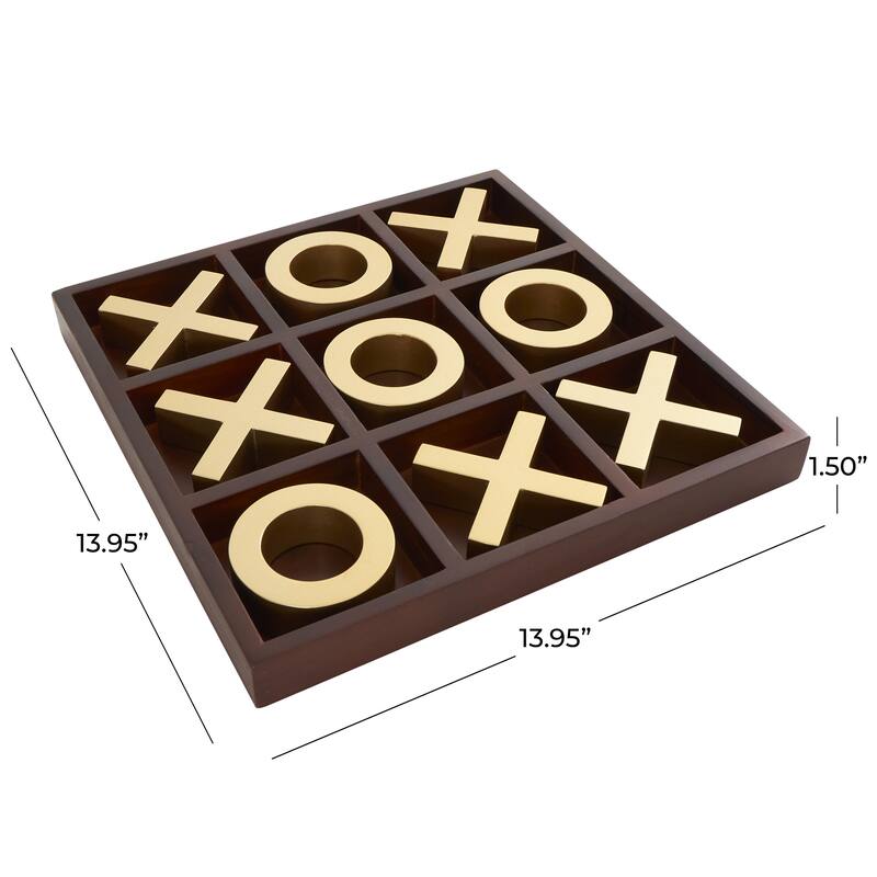 Wooden Tic Tac Toe Game Set with Gold X and O Pieces - Brown - Roche River Decor