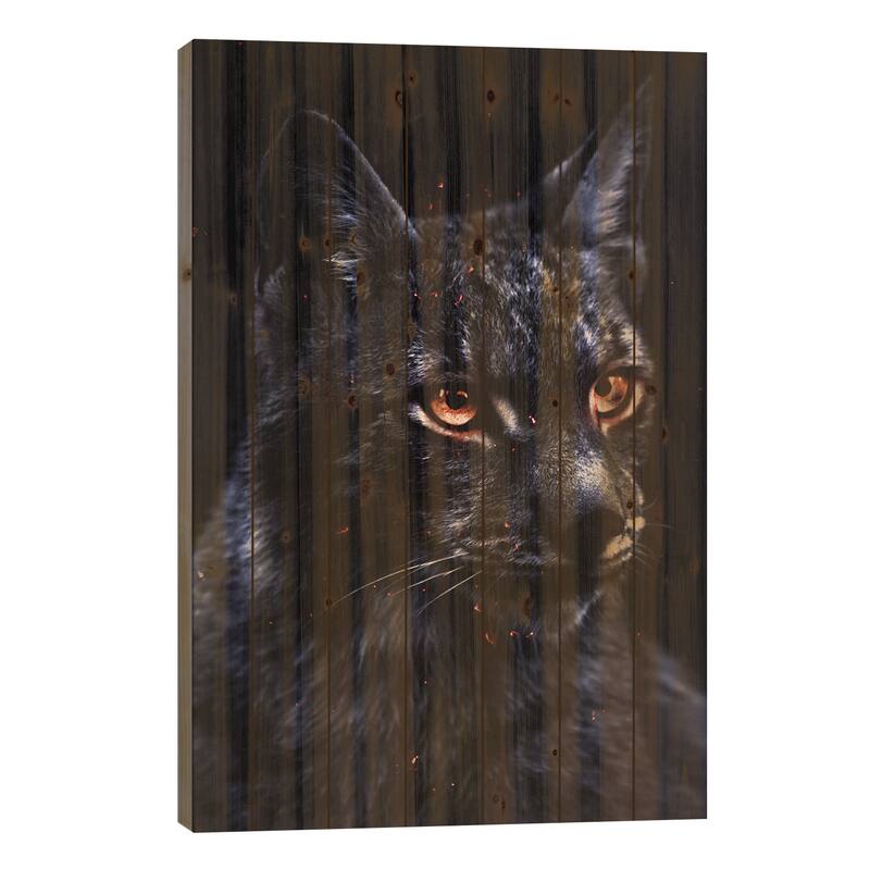 Feline Lynx Gray And Blue Color Print On Wood by GEN Z - Multi-Color - 26x18x1.5