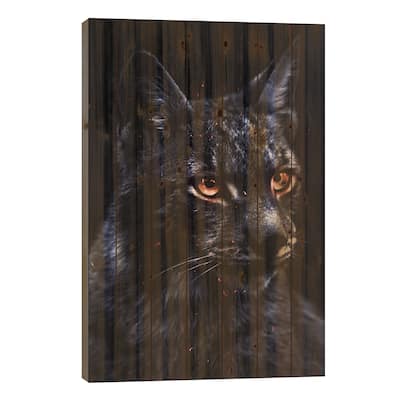 Feline Lynx Gray And Blue Color Print On Wood by GEN Z - Multi-Color