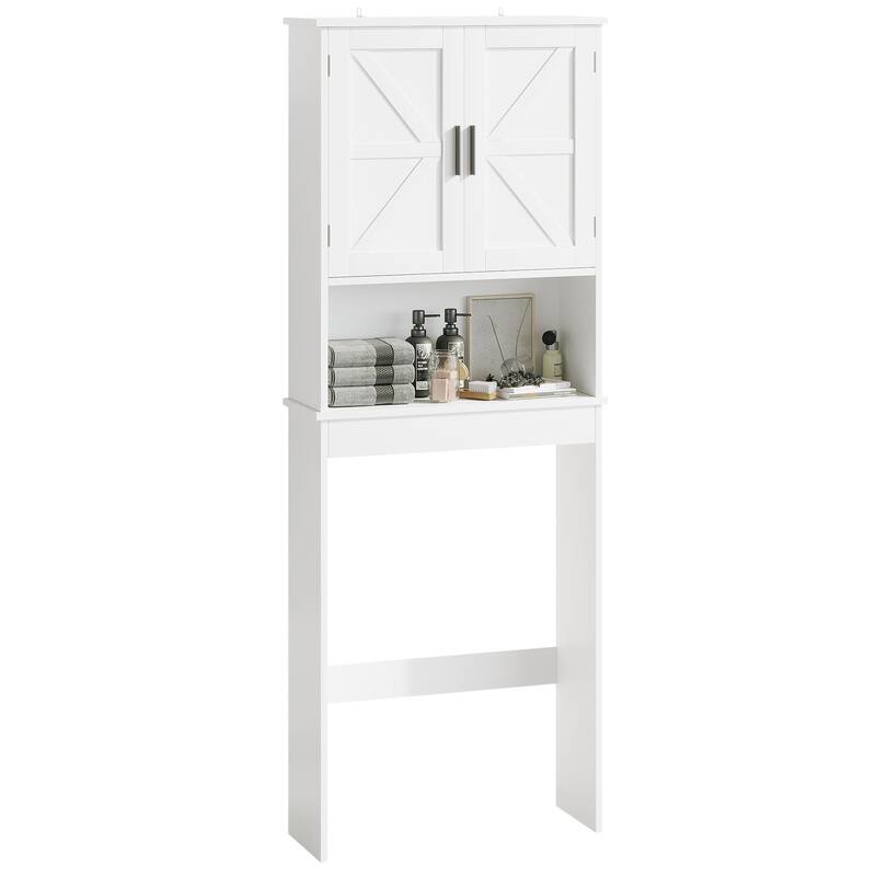 Over The Toilet Storage Cabinet with Adjustable Shelf, Bathroom Space Saver Organizer with Double Doors and Open Shelf