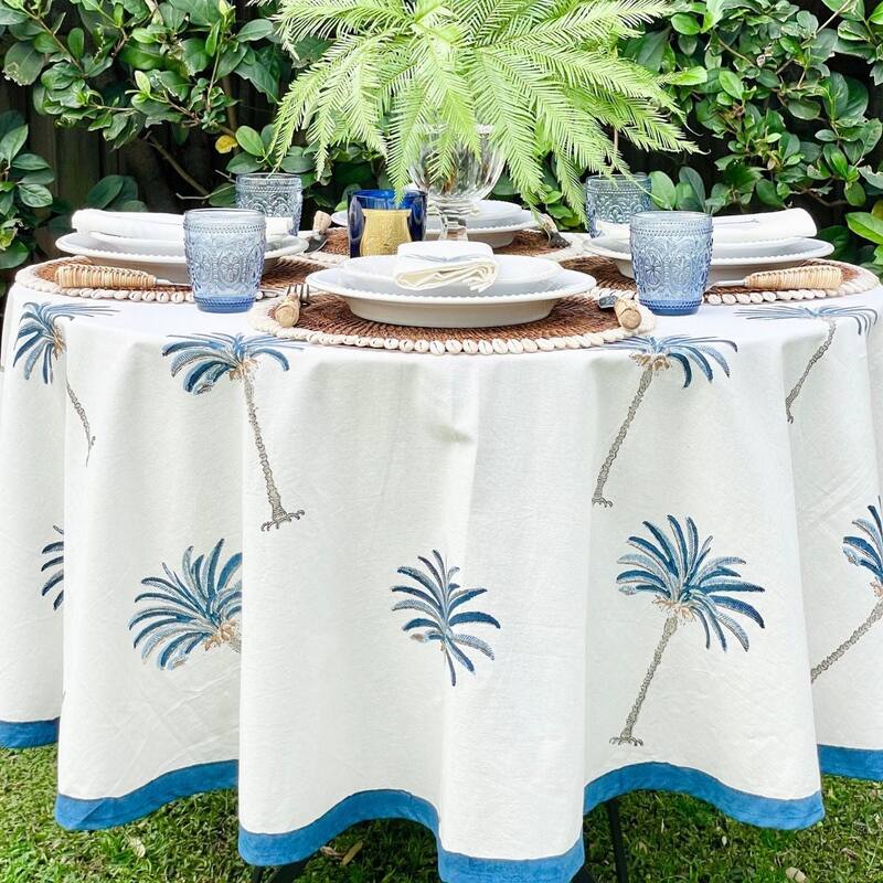 Round Tablecloth- Palm Tree Blue - 90"Round