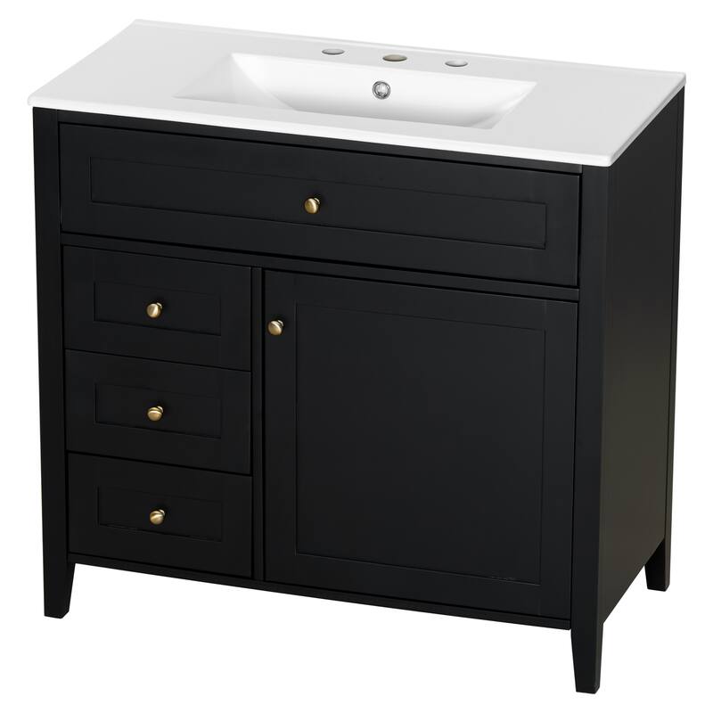 Roomfitters 36" Bathroom Vanity with Sink, Solid Wood Legs, 4 Drawers & Cabinet with Adjustable Shelf