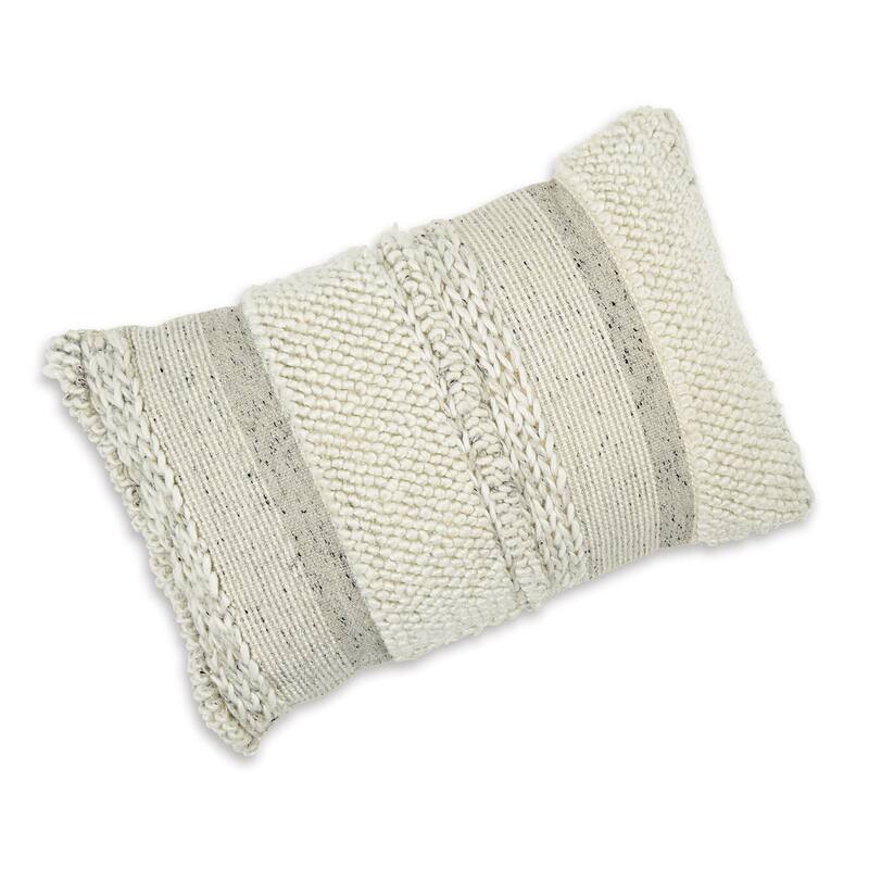 Lumbar Pillow Set of 4, 14 x 22 Inch, Polyester, Handwoven Beige Cotton