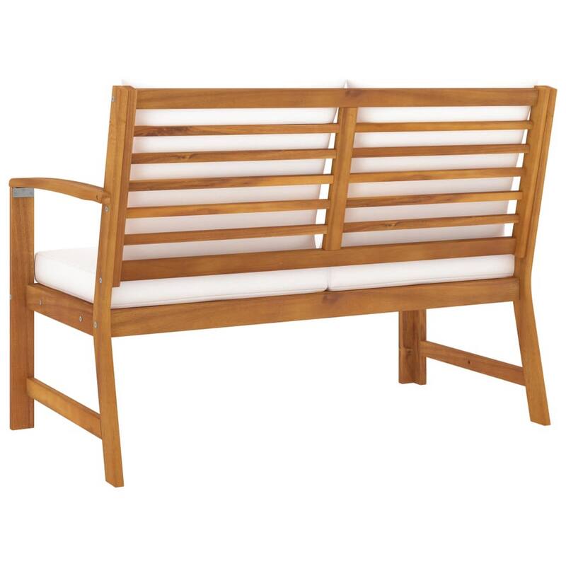 Outdoor Patio Bench, 45 Inch, Solid Brown Acacia Wood, Cream Polyester